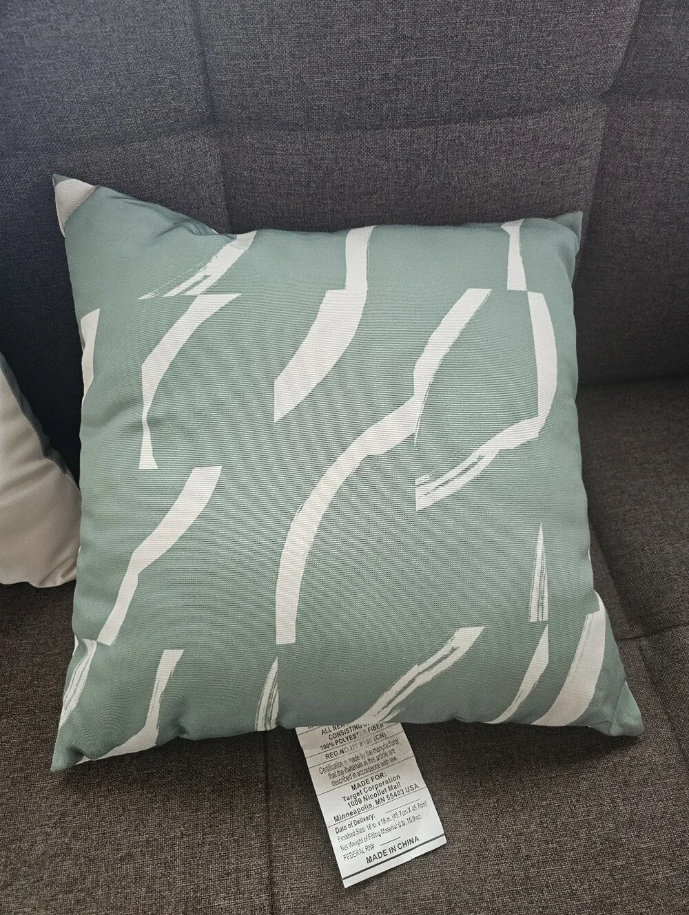 Set Of 2 Room Essentials Sage Green & White Abstract Throw Pillows 18x18 Square
